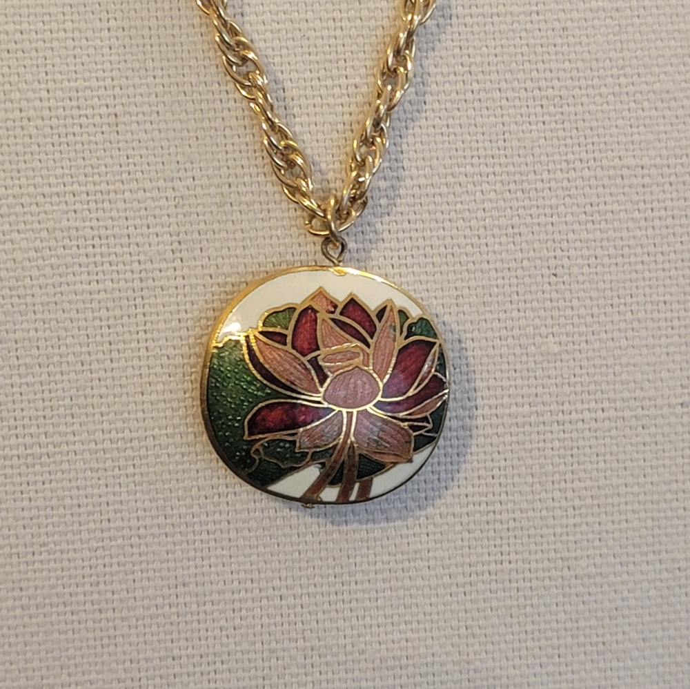 Vintage double sided flower Cloisonne necklace